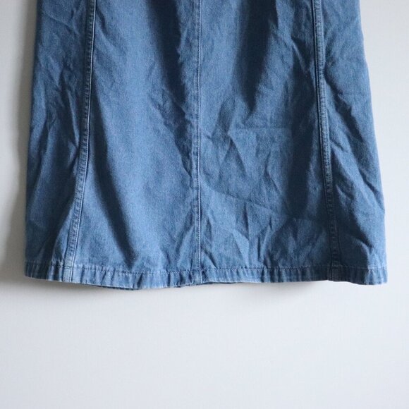 Women's Sz M Blue Denim Pull On A-Line Zipper Maxi Skirt - Picture 6 of 8
